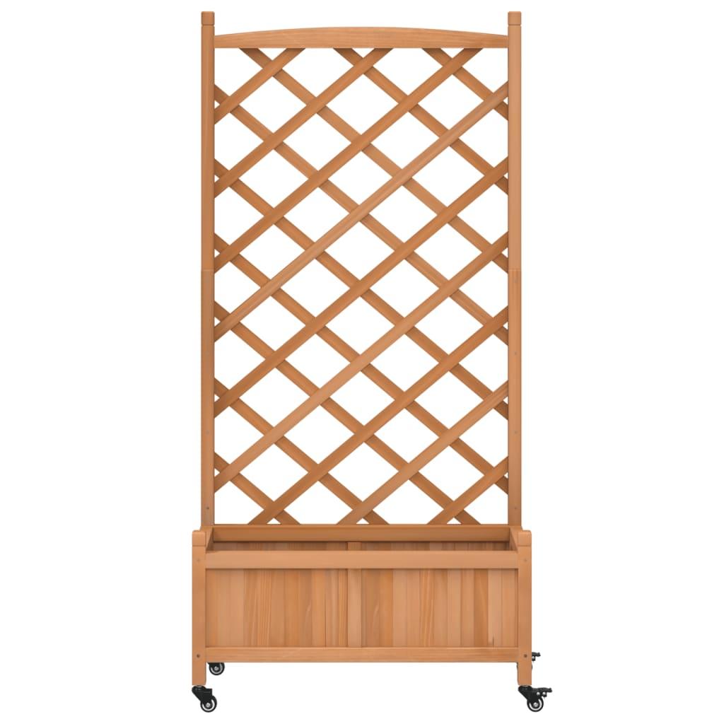 Plantekasse med espalier og hjul massivt fyrretræ brun