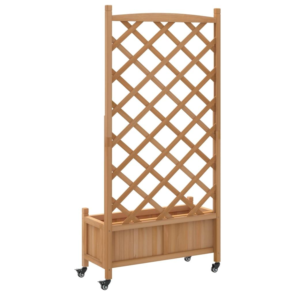 Plantekasse med espalier og hjul massivt fyrretræ brun