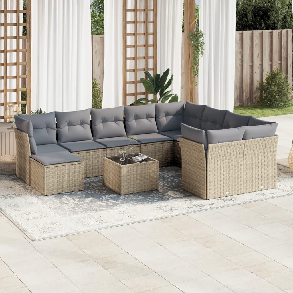 Sofasæt til haven 11 dele med hynder polyrattan beige