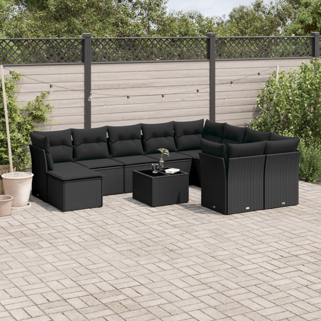 Sofasæt til haven 11 dele med hynder polyrattan sort
