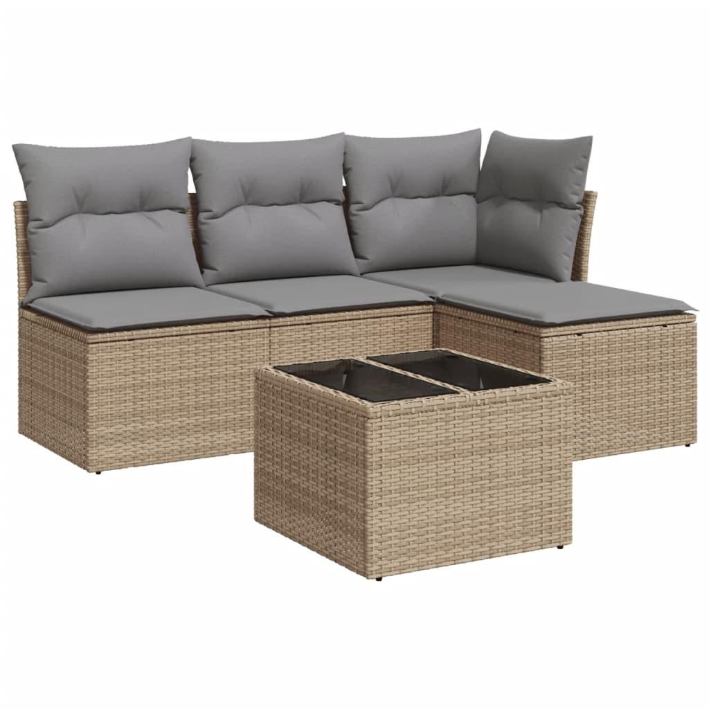 Sofasæt til haven 5 dele med hynder polyrattan beige
