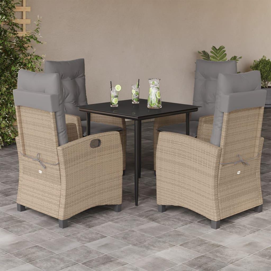 Spisebordssæt til haven 5 dele med hynder polyrattan beige