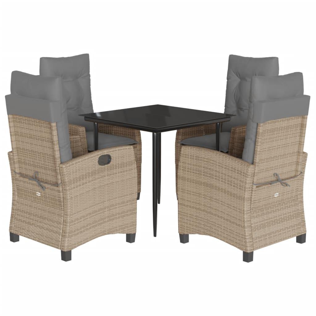 Spisebordssæt til haven 5 dele med hynder polyrattan beige