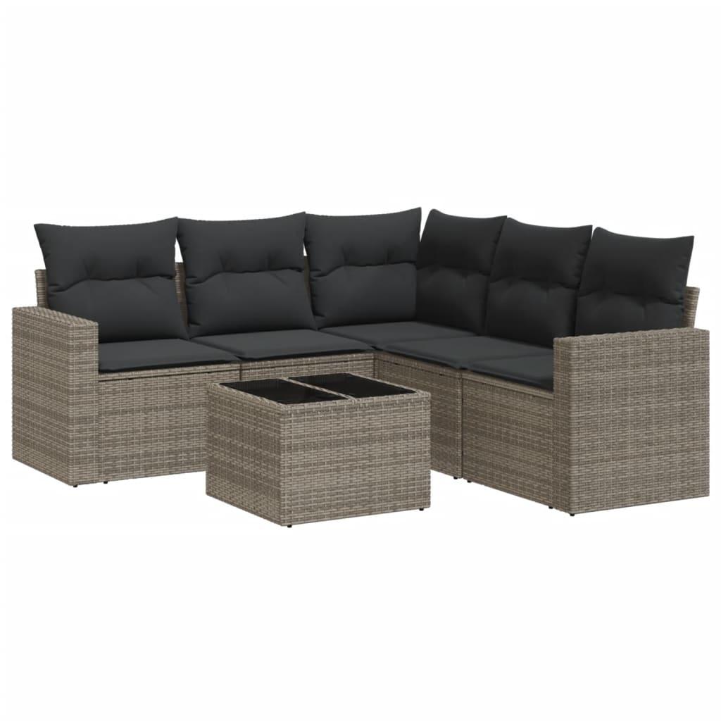 Sofasæt til haven 6 dele med hynder polyrattan grå