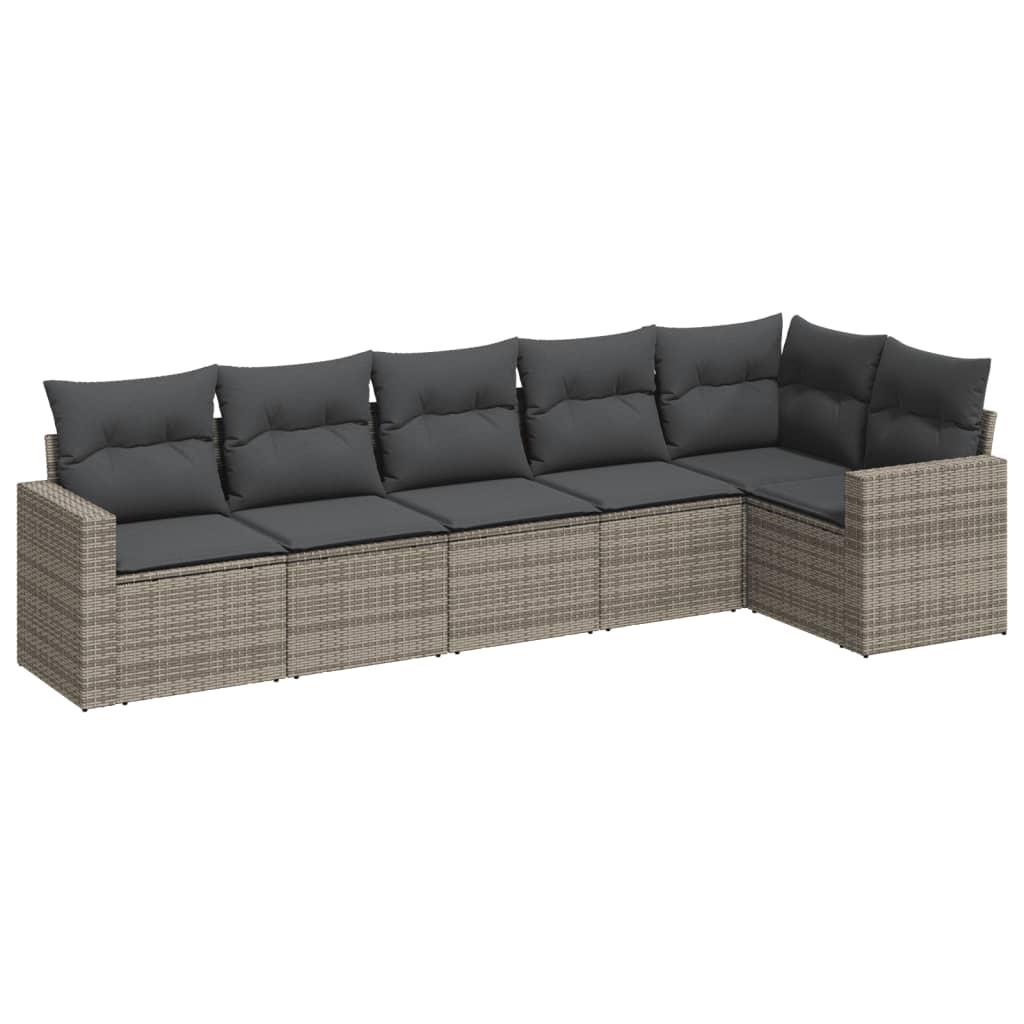 Sofasæt til haven 6 dele med hynder polyrattan grå
