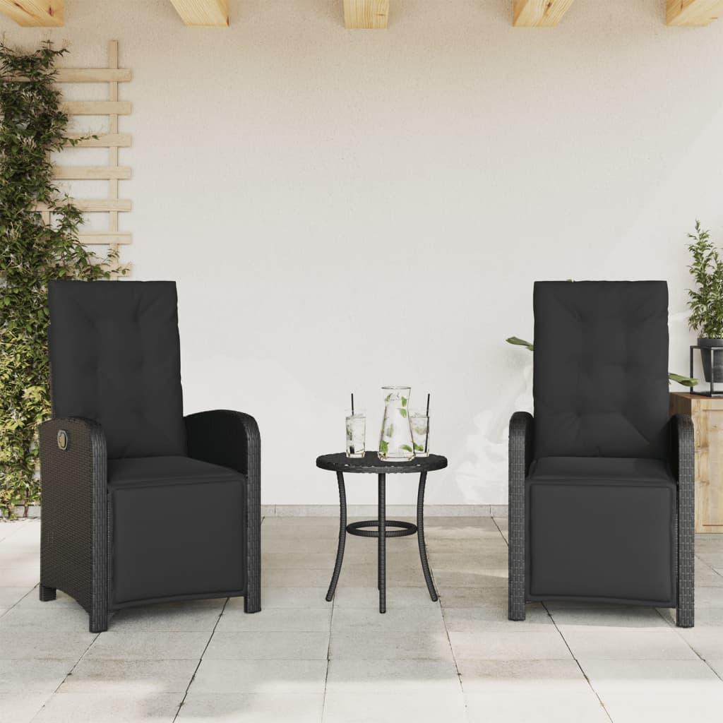 Havestole 2 stk. med lænefunktion og fodstøtte polyrattan sort