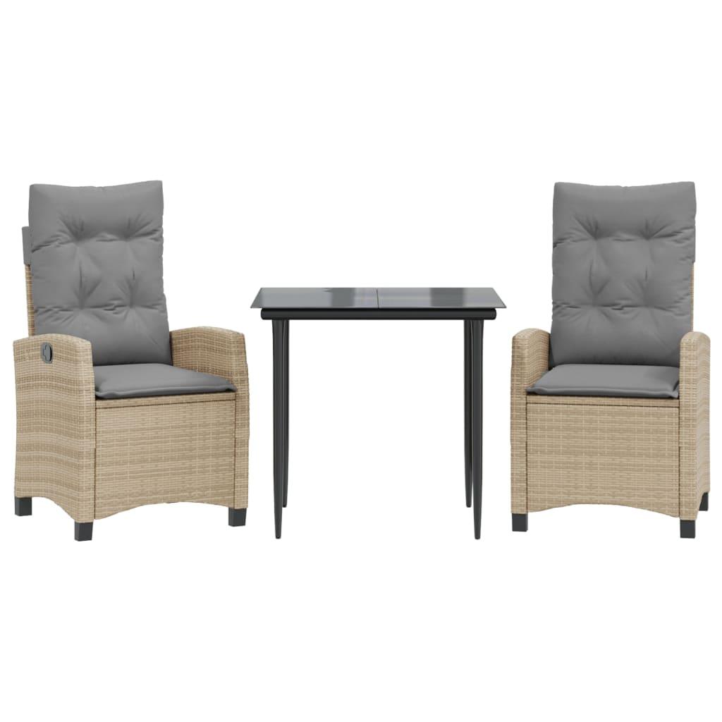 Spisebordssæt til haven 3 dele med hynder polyrattan beige