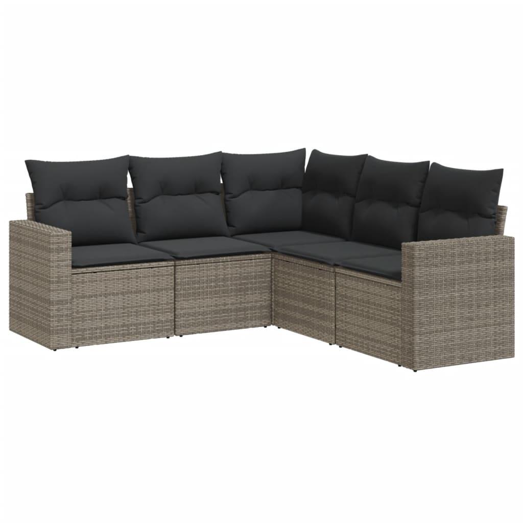 Sofasæt 5 dele med hynder polyrattan grå