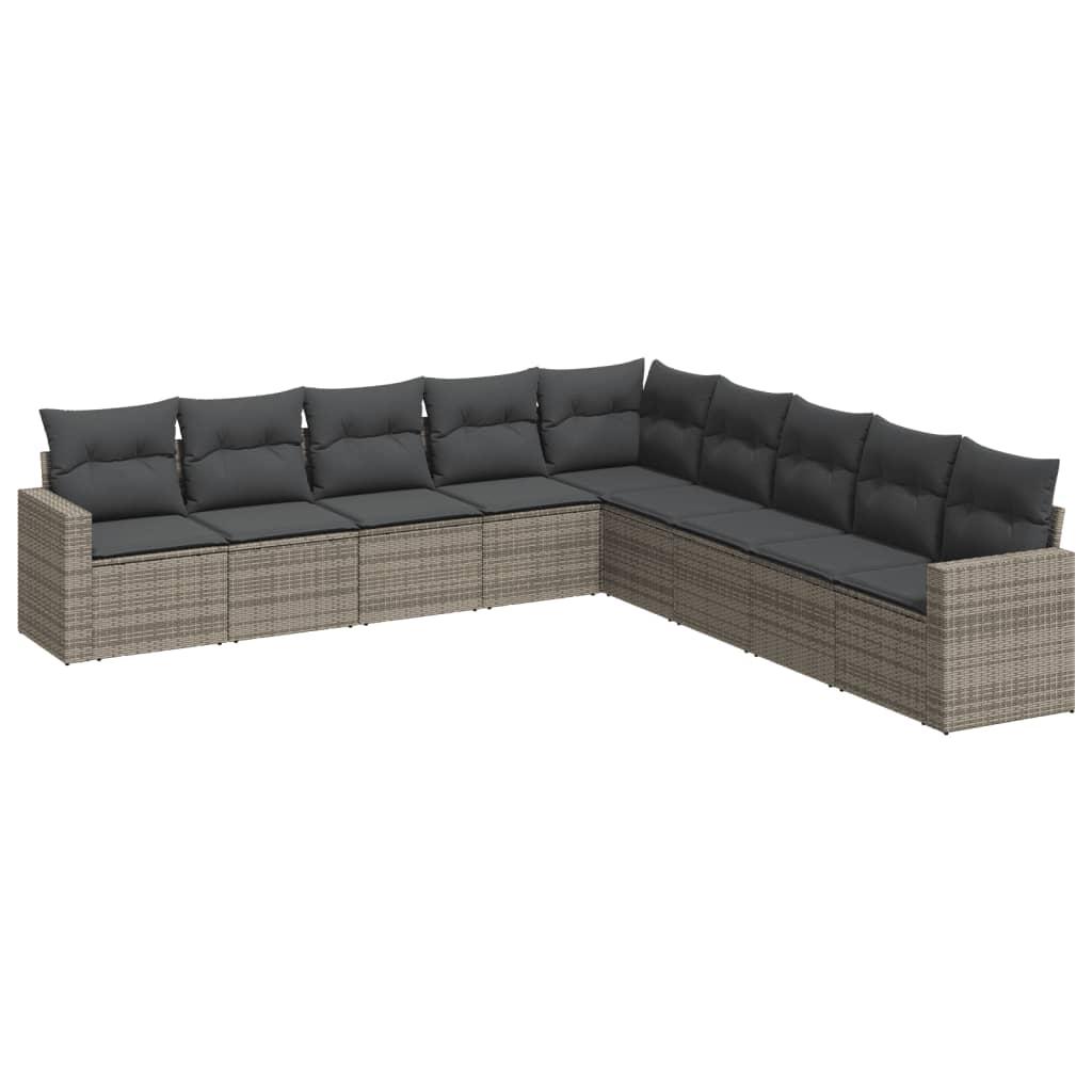 Sofasæt til haven 9 dele med hynder polyrattan grå