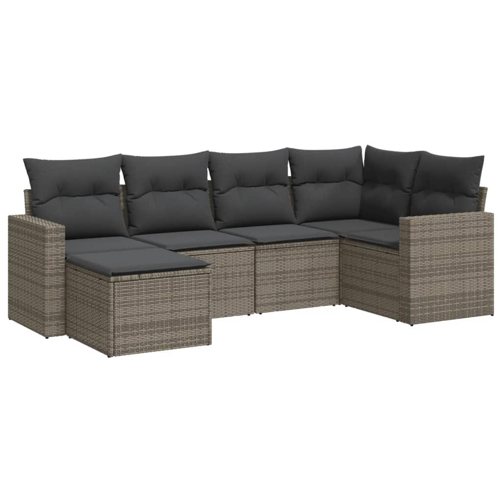 Sofasæt til haven 6 dele med hynder polyrattan grå