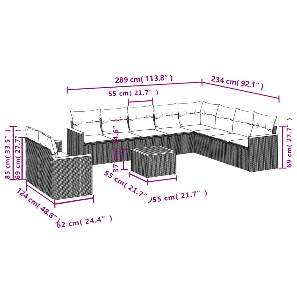 Sofasæt til haven 11 dele med hynder polyrattan beige
