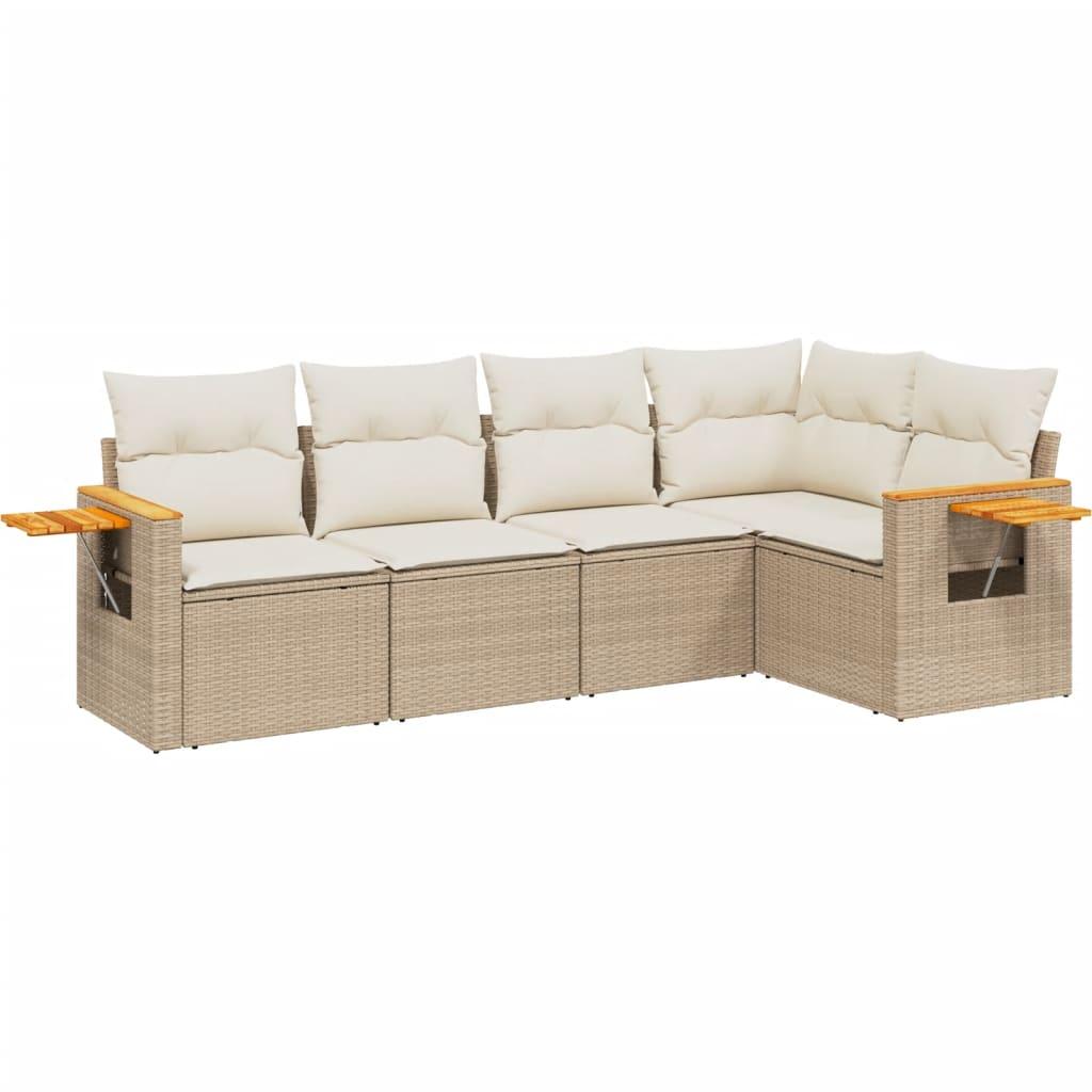 Sofasæt til haven 5 dele med hynder polyrattan beige