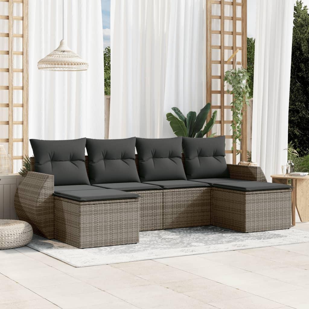Sofasæt til haven 6 dele med hynder polyrattan grå