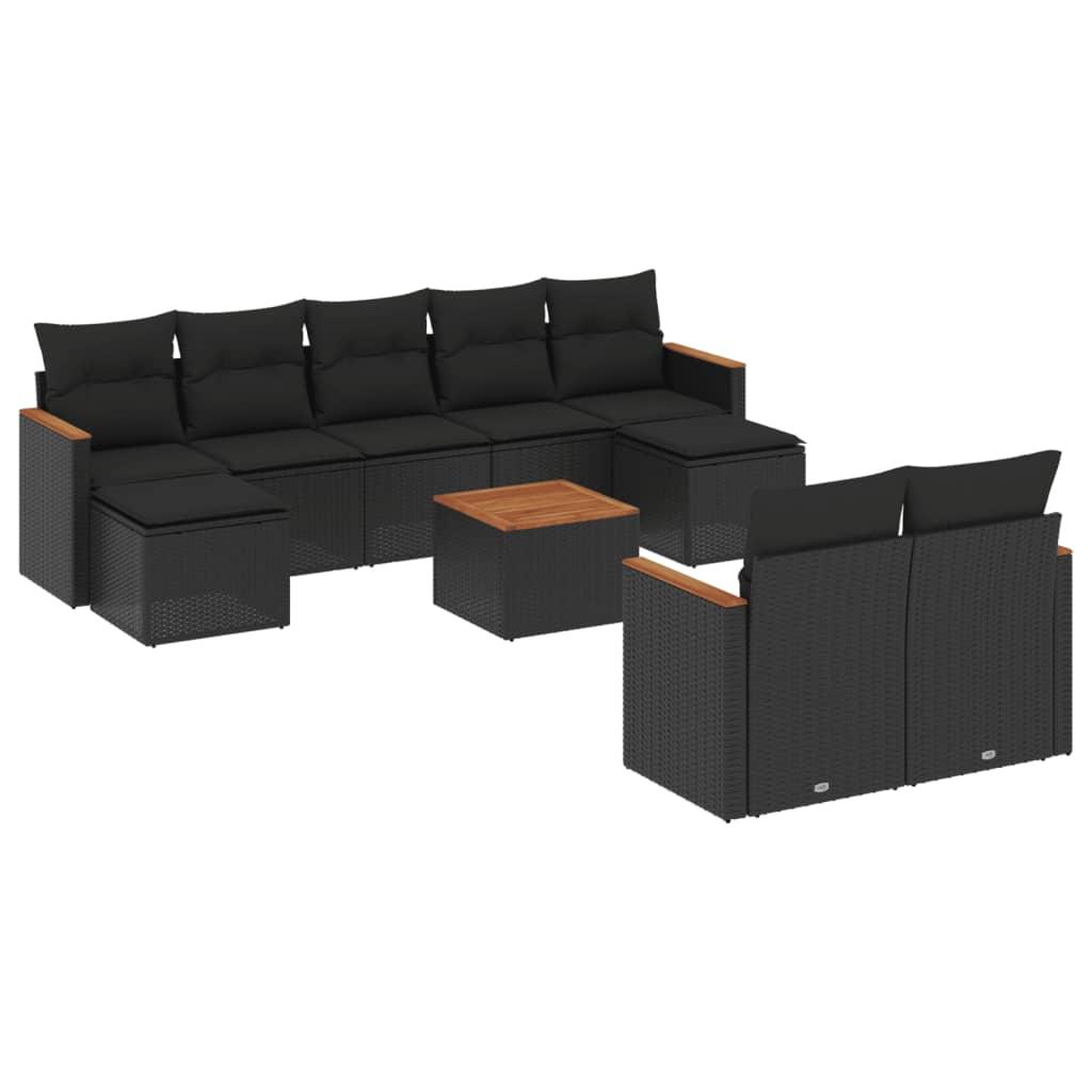 Sofasæt til haven 10 dele med hynder polyrattan sort