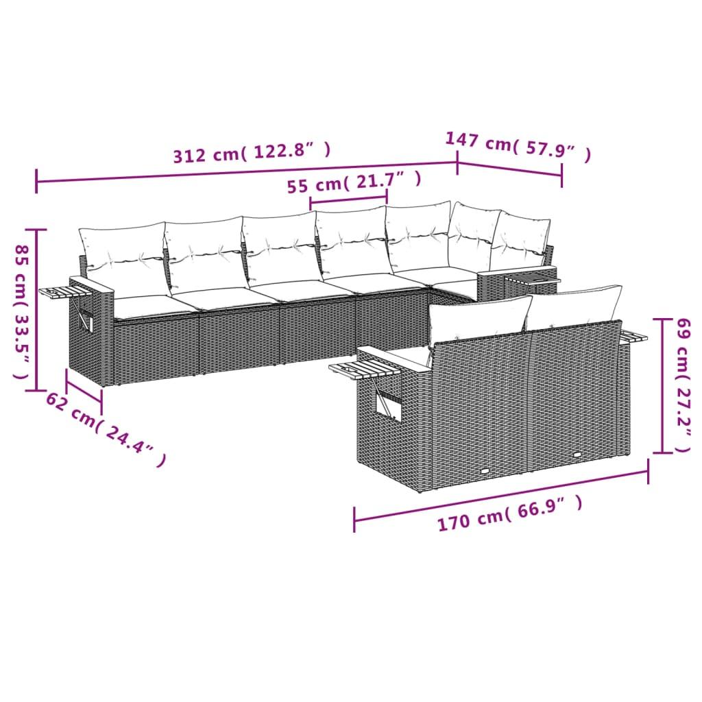 Sofasæt til haven 8 dele med hynder polyrattan beige