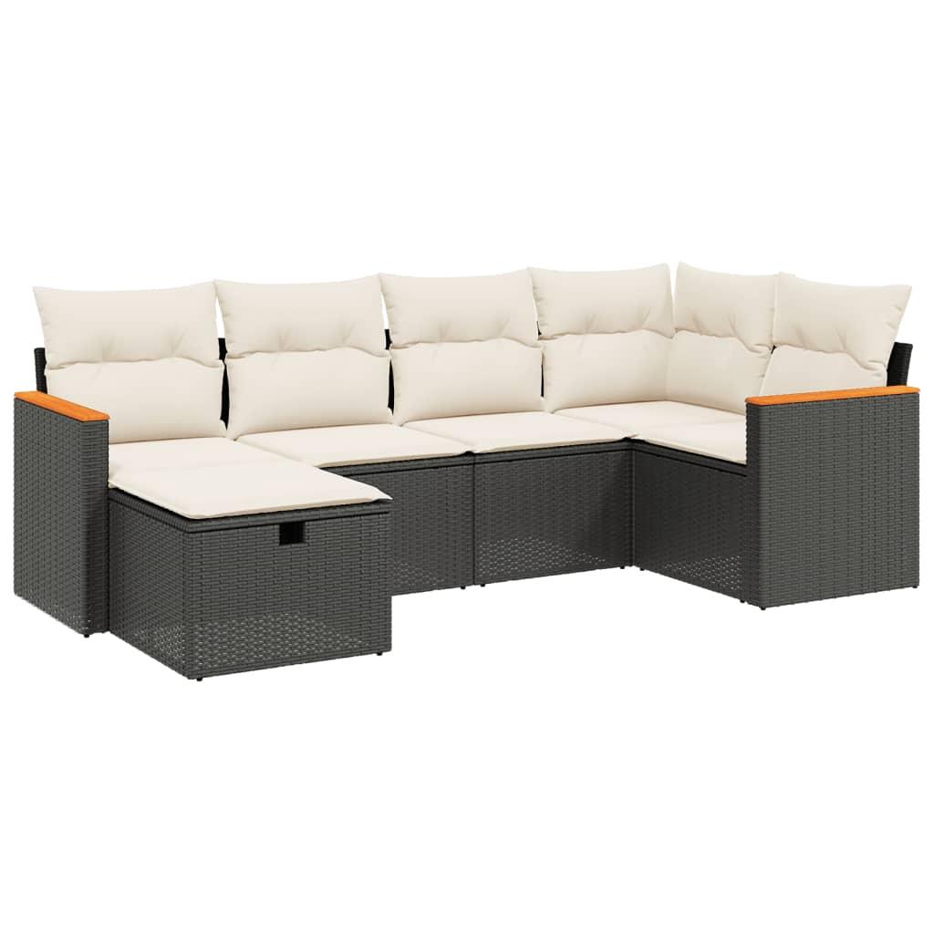 Sofasæt til haven 6 dele med hynder polyrattan sort