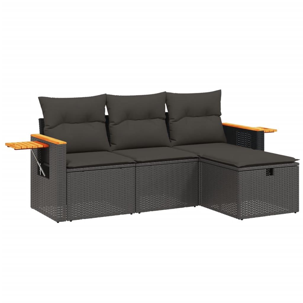 Sofasæt til haven 4 dele med hynder polyrattan sort
