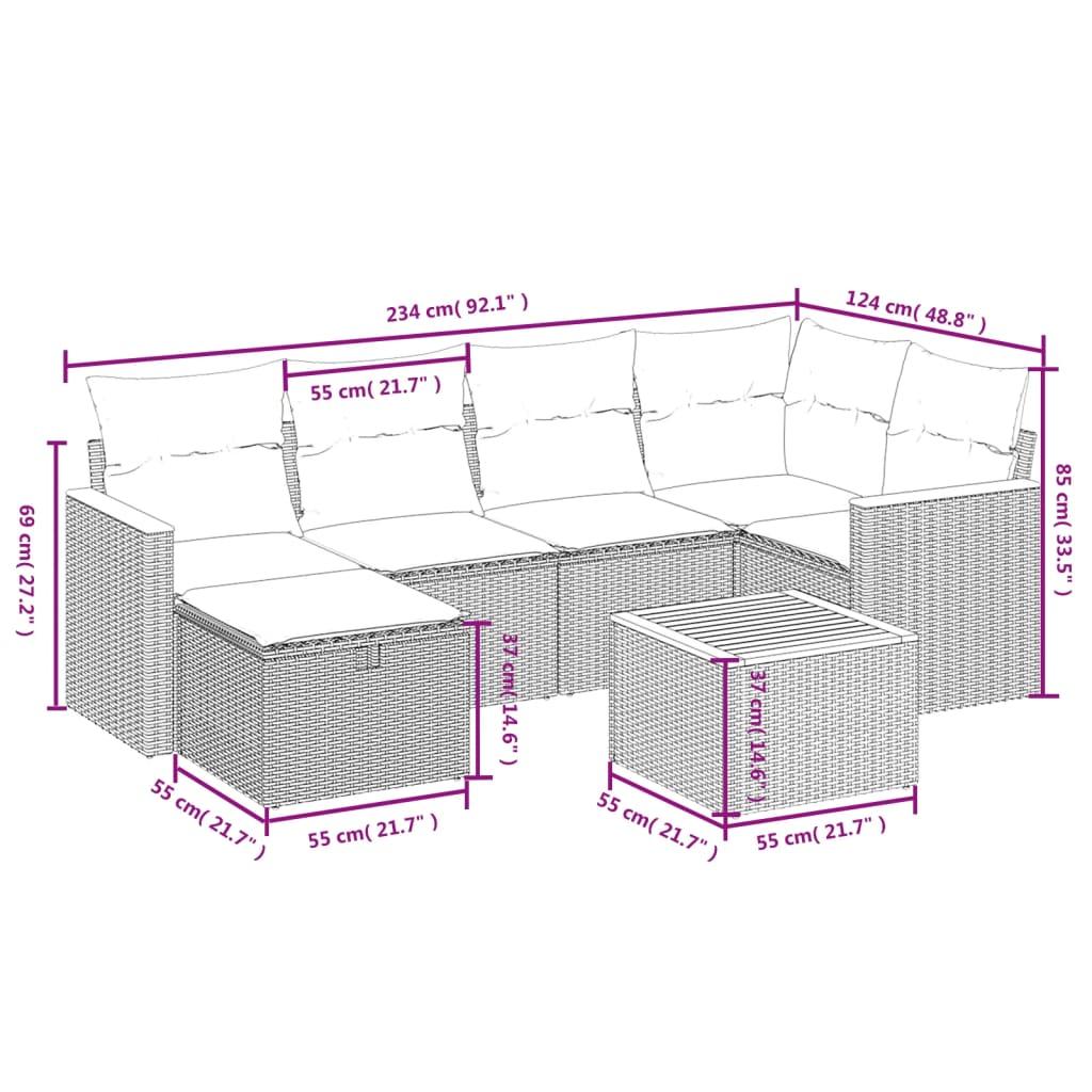 Havesofasæt 7 dele med hynder polyrattan beige