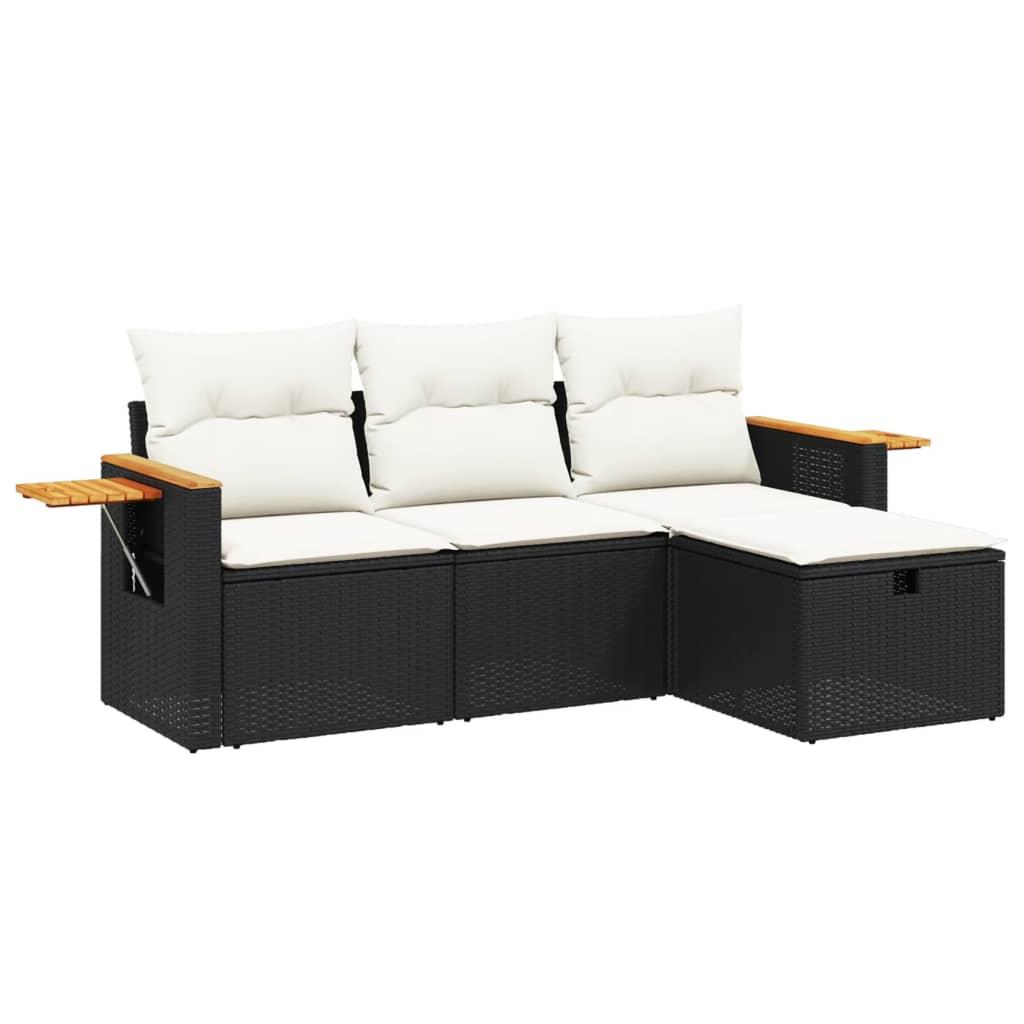 Sofasæt til haven 4 dele med hynder polyrattan sort
