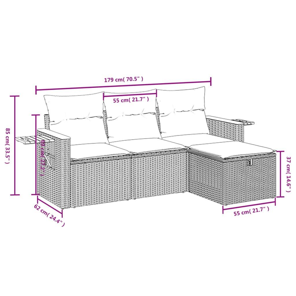 Sofasæt til haven 4 dele med hynder polyrattan grå