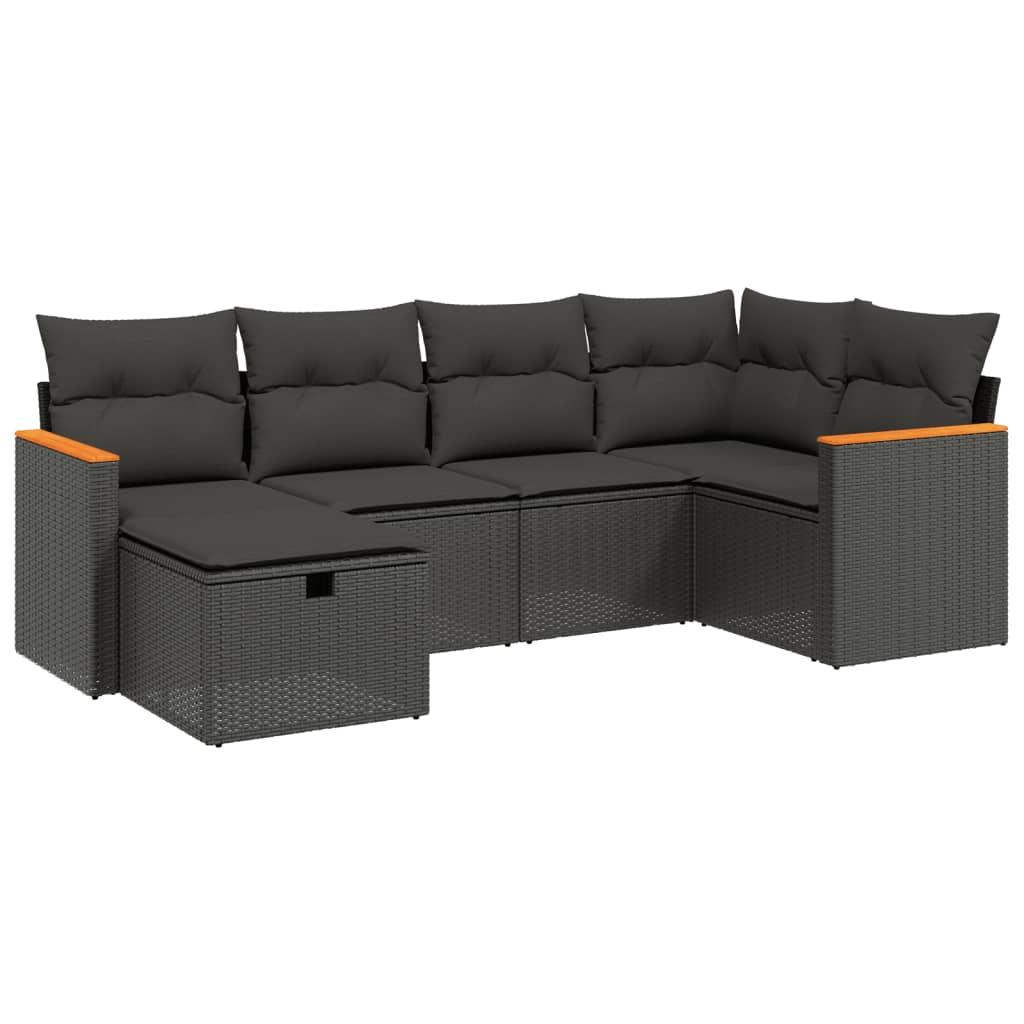 Sofasæt til haven 6 dele med hynder polyrattan sort