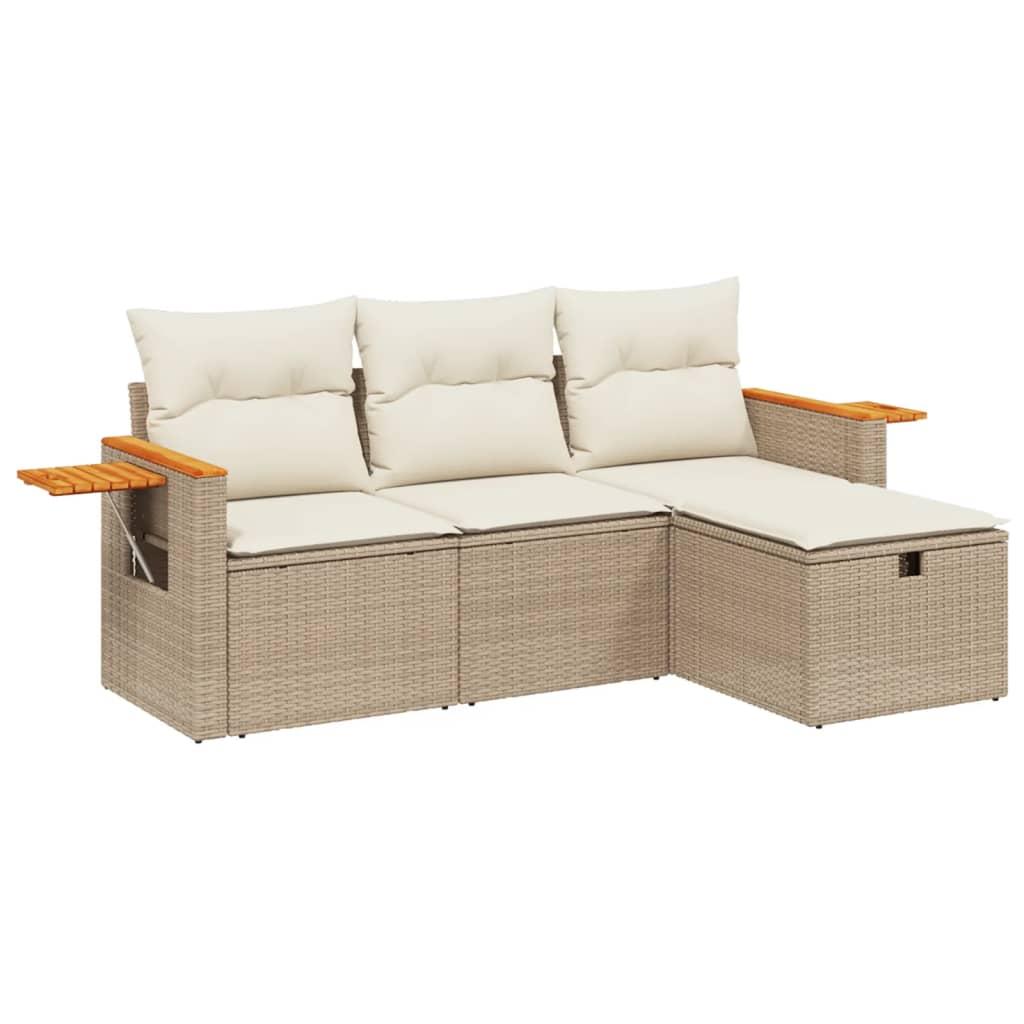 Sofasæt til haven 4 dele med hynder polyrattan beige