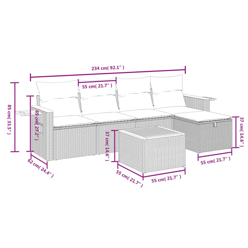 Havesofasæt 6 dele med hynder polyrattan beige