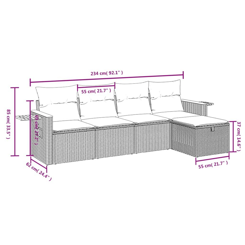 Sofasæt 5 dele med hynder polyrattan grå