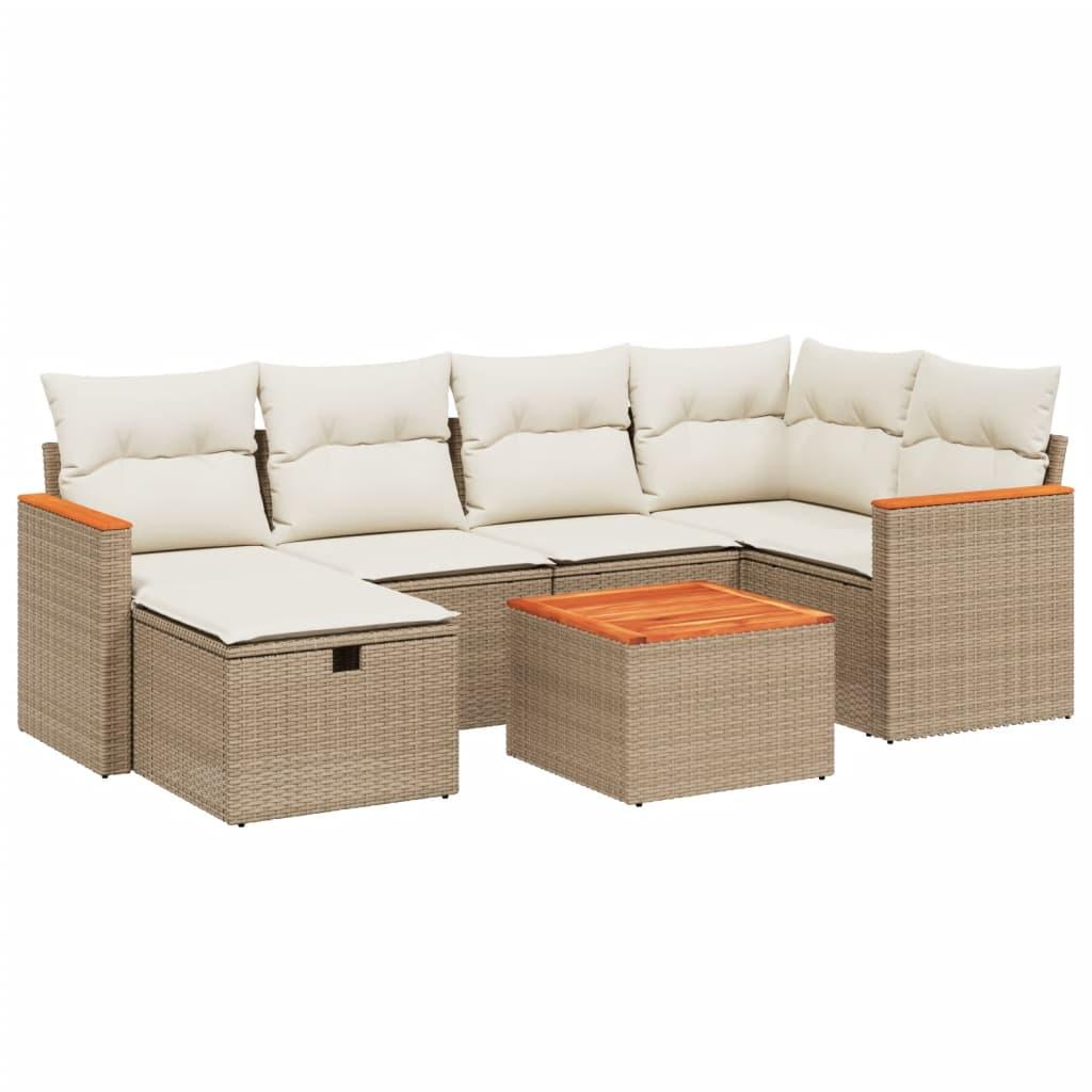 Sofasæt til haven 7 dele med hynder polyrattan beige