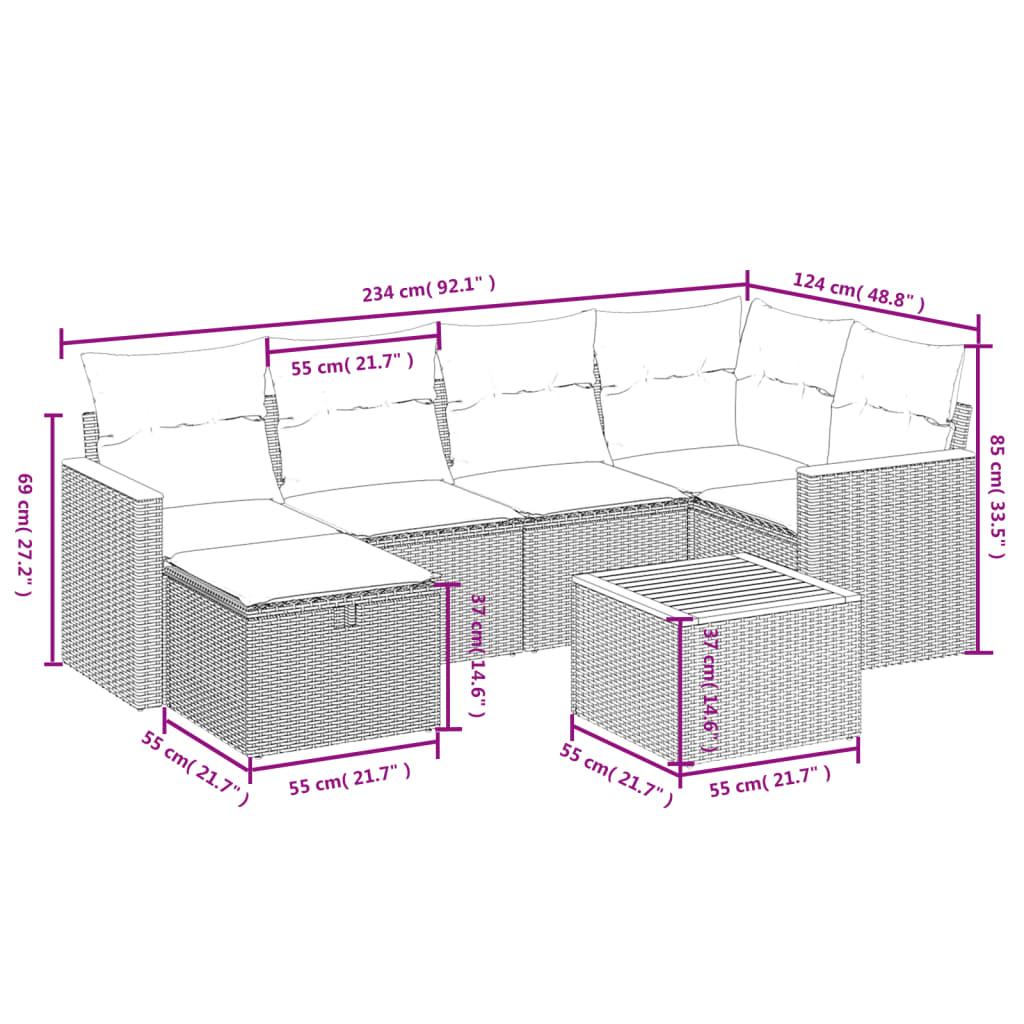 Sofasæt til haven 7 dele med hynder polyrattan beige