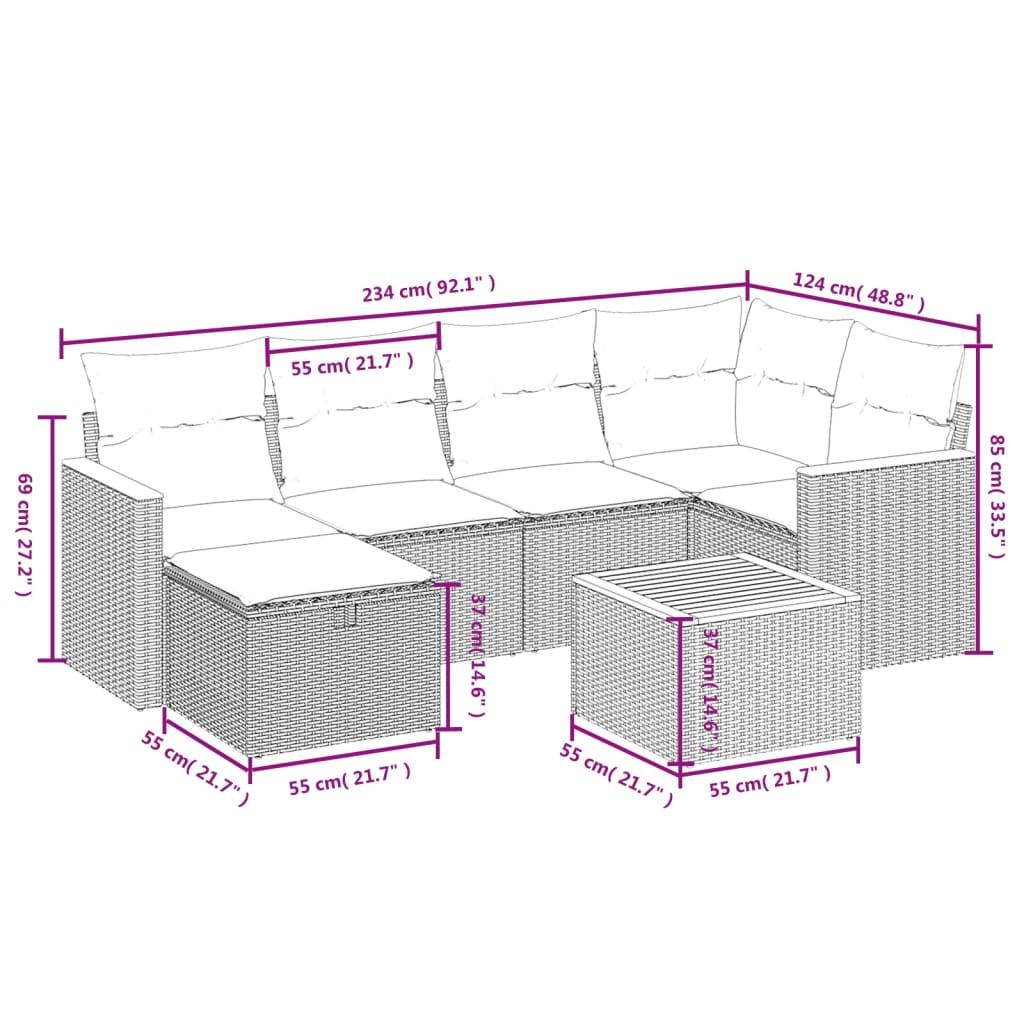 Sofasæt til haven 7 dele med hynder polyrattan sort