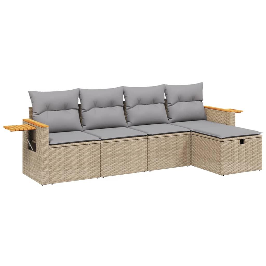 Havesofasæt 5 dele med hynder polyrattan beige