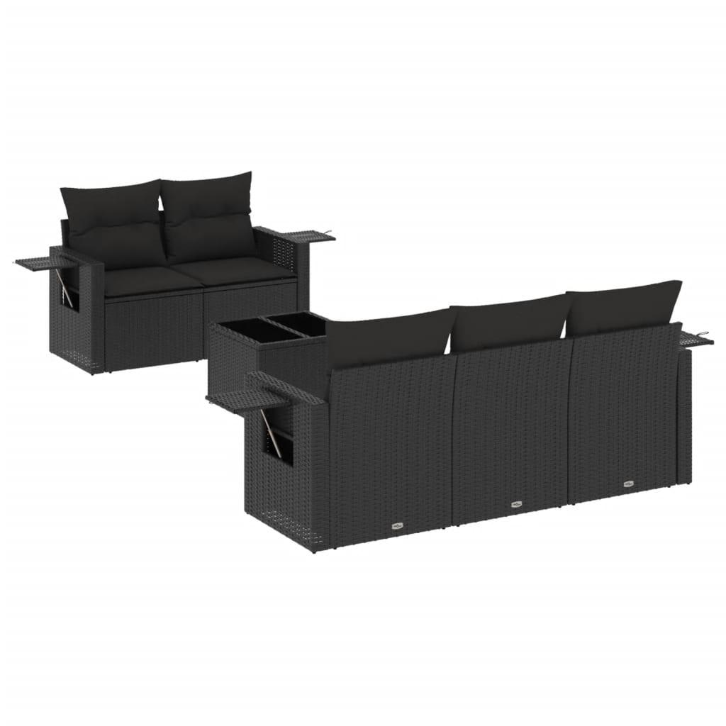 Sofasæt til haven 6 dele med hynder polyrattan sort