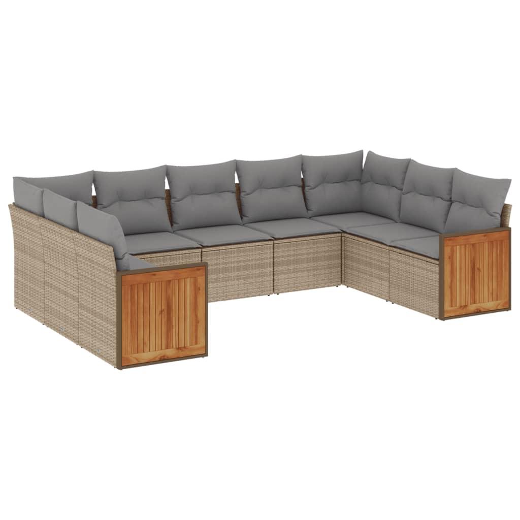 Sofasæt til haven 9 dele med hynder polyrattan beige