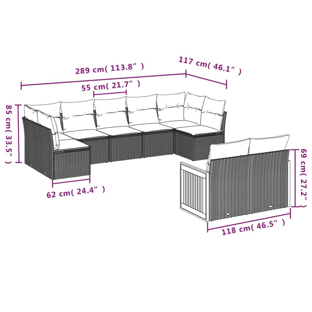 Sofasæt til haven 9 dele med hynder polyrattan beige