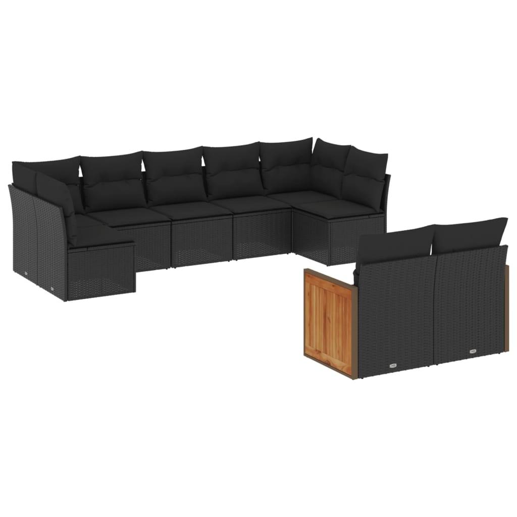 Sofasæt til haven 9 dele med hynder polyrattan sort