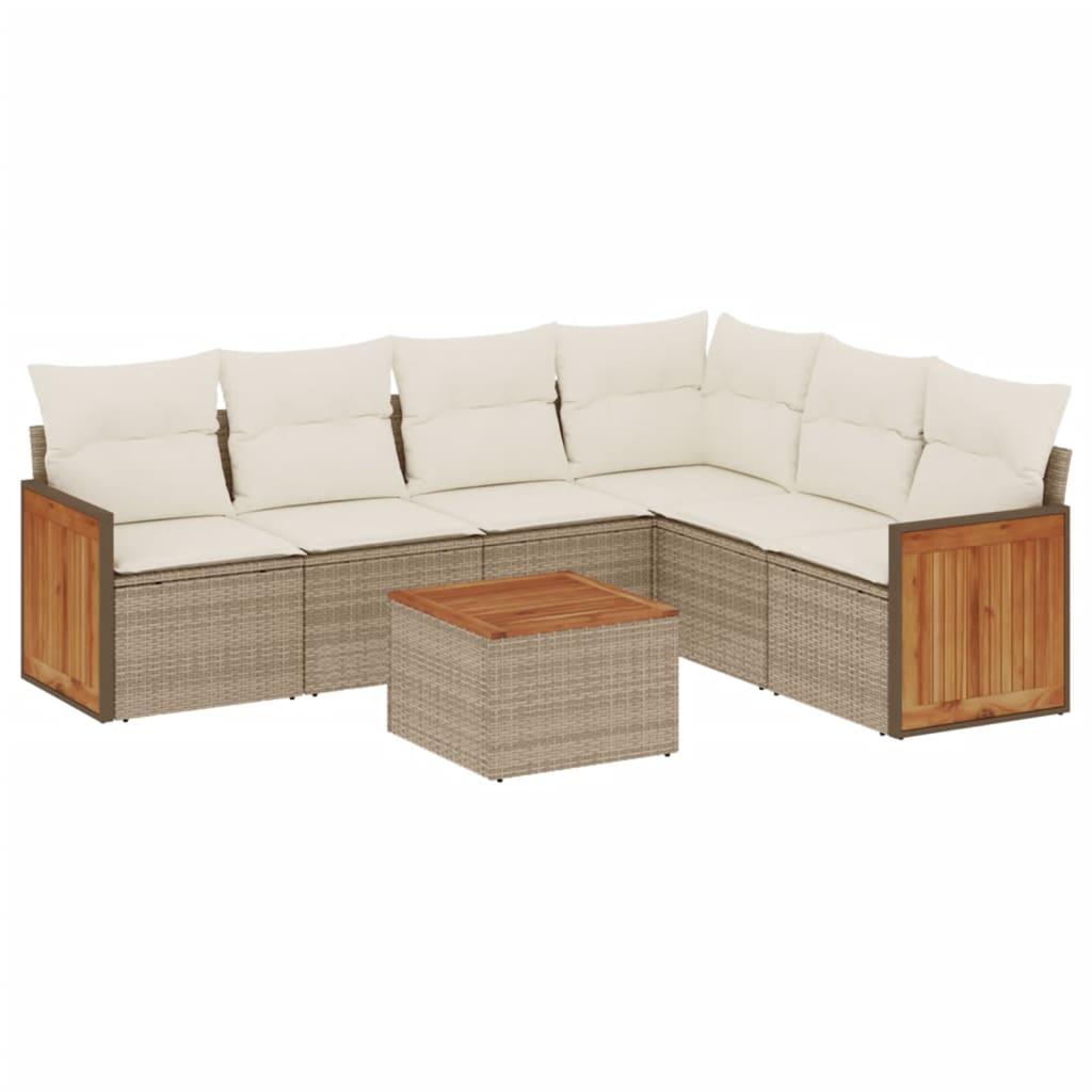 Sofasæt til haven 7 dele med hynder polyrattan beige