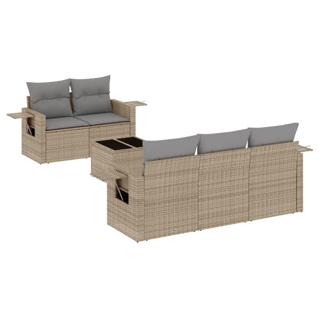 Sofasæt til haven 6 dele med hynder polyrattan beige