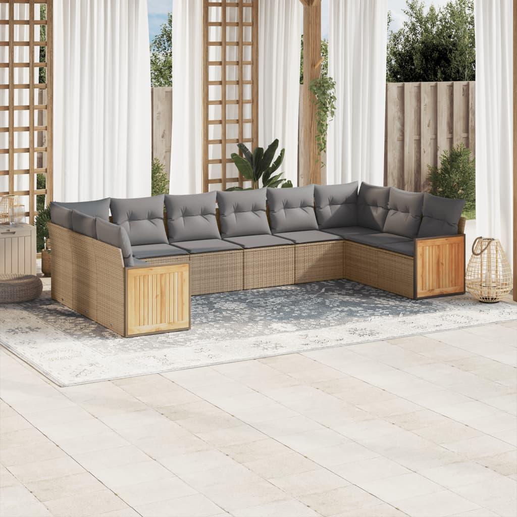 Sofasæt til haven 10 dele med hynder polyrattan beige