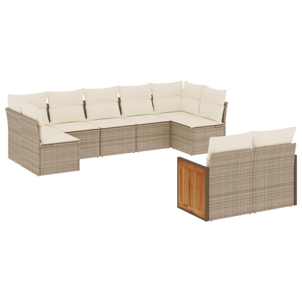 Sofasæt til haven 9 dele med hynder polyrattan beige