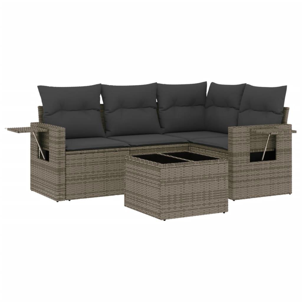 Sofasæt 5 dele med hynder polyrattan grå