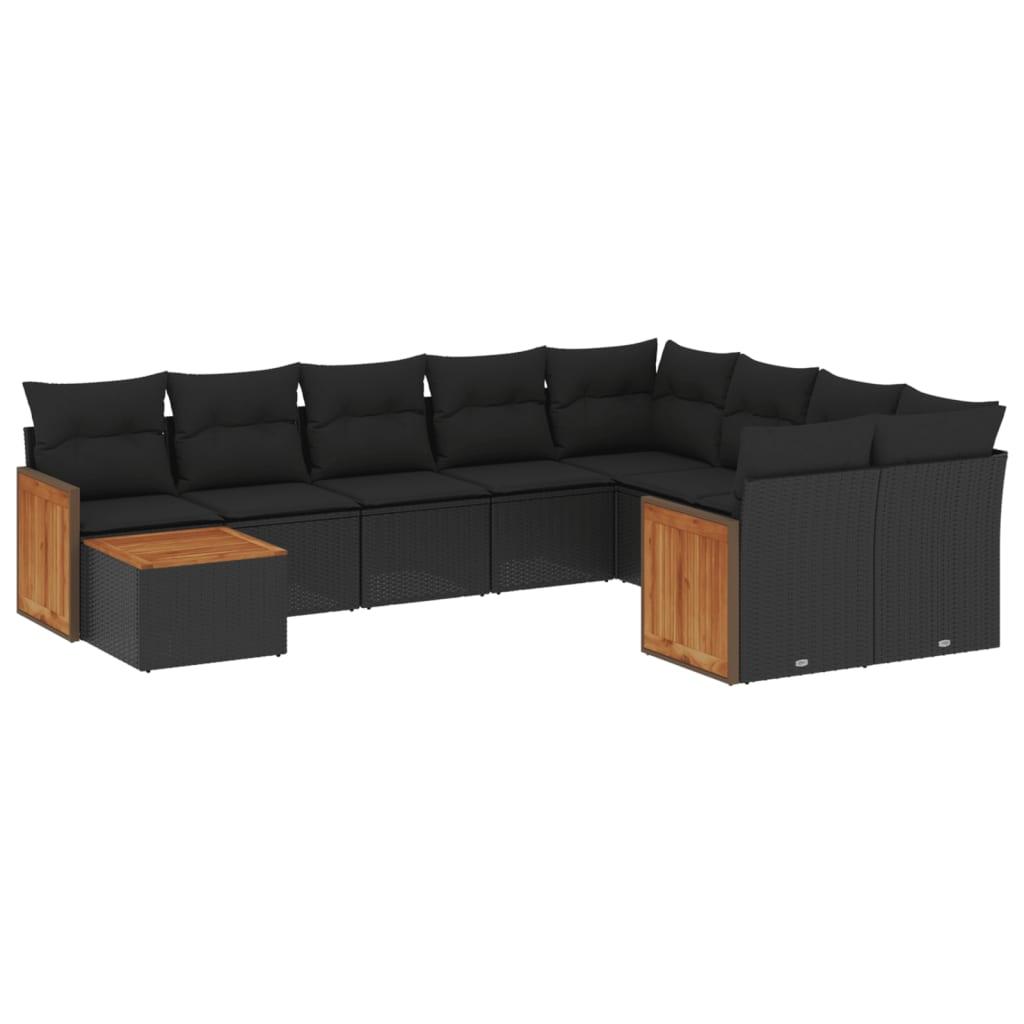 Sofasæt til haven 10 dele med hynder polyrattan sort