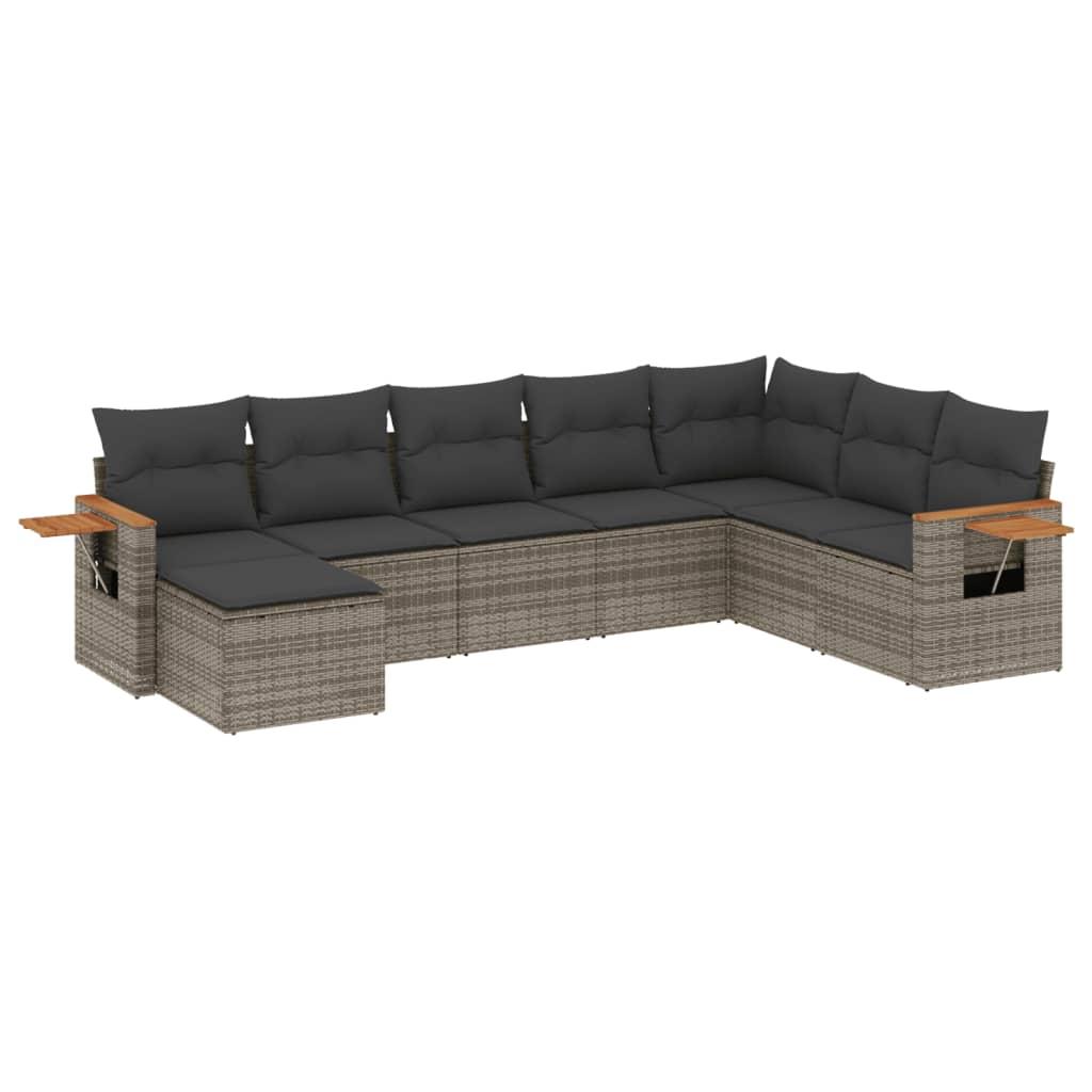 Sofasæt til haven 8 dele med hynder polyrattan grå