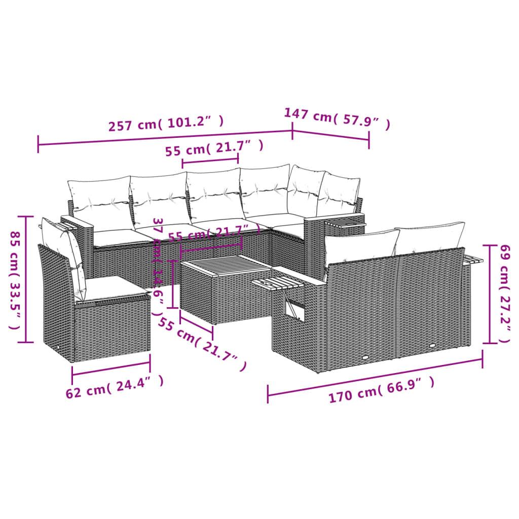 Sofasæt til haven 9 dele med hynder polyrattan beige