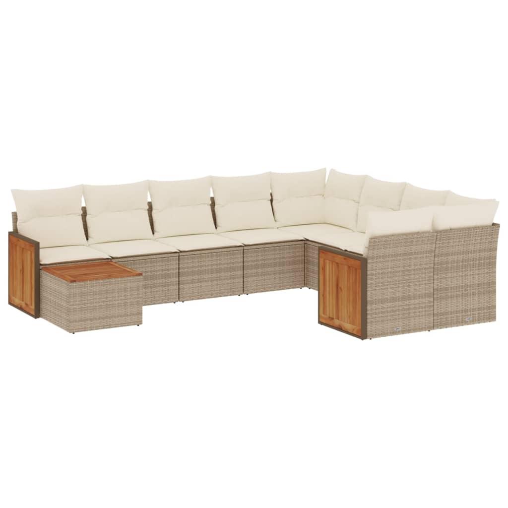 Sofasæt til haven 10 dele med hynder polyrattan beige