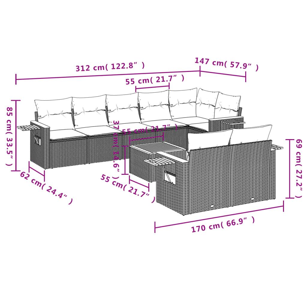 Sofasæt til haven 9 dele med hynder polyrattan beige