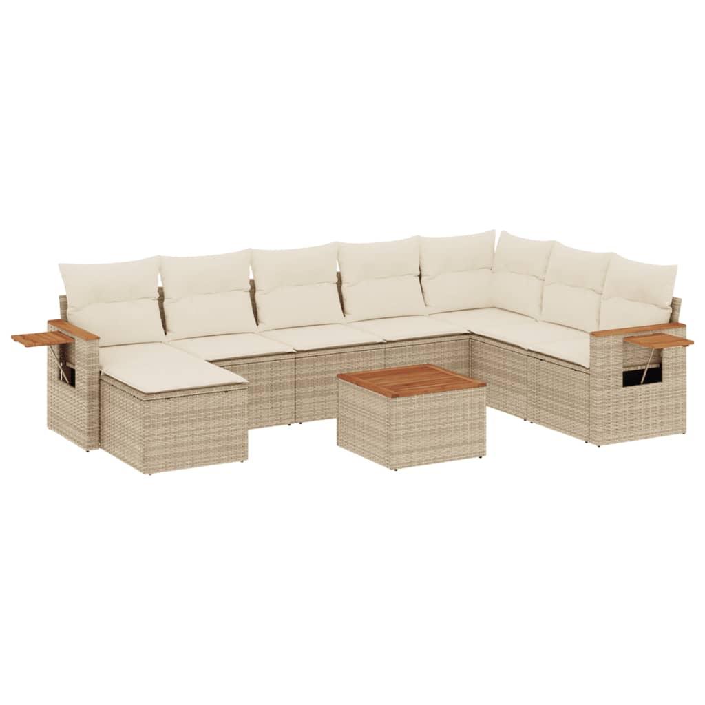 Sofasæt til haven 9 dele med hynder polyrattan beige