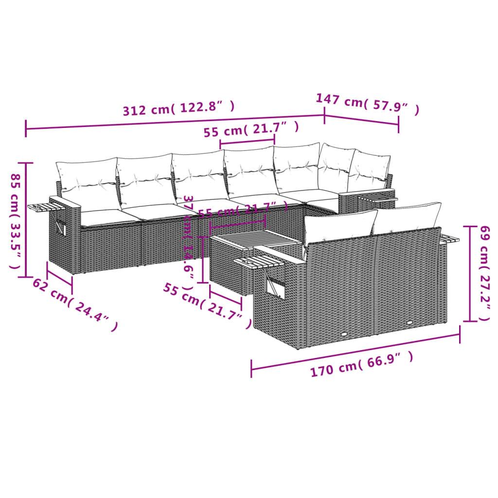 Sofasæt til haven 9 dele med hynder polyrattan beige