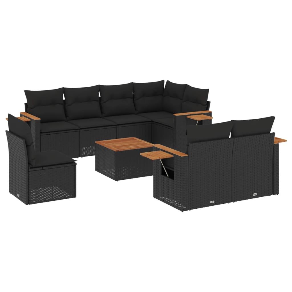 Sofasæt til haven 9 dele med hynder polyrattan sort