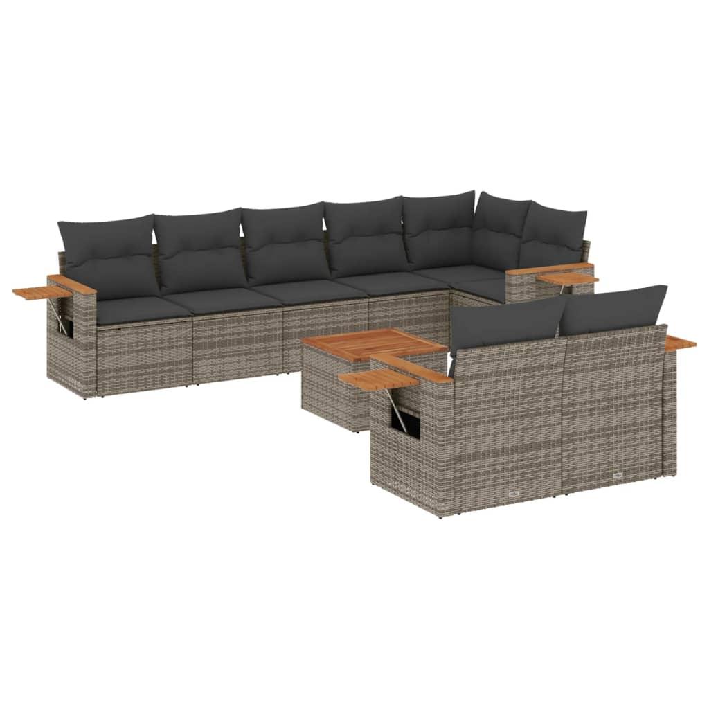 Sofasæt til haven 9 dele med hynder polyrattan grå